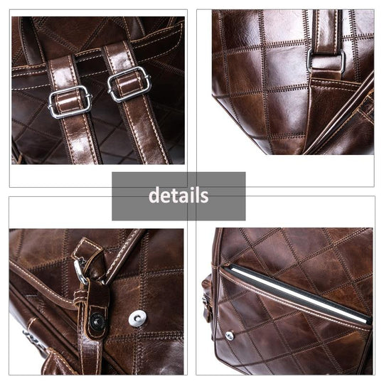 Retro style brown plaid design leather school backpack
