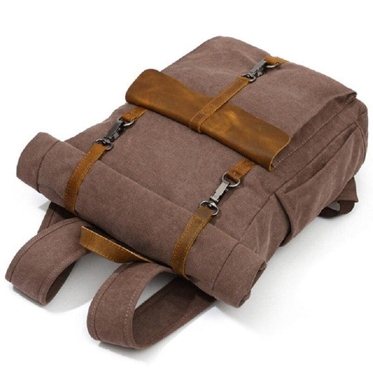 Men's canvas leather travel daypack with 5 color choices and 20L capacity