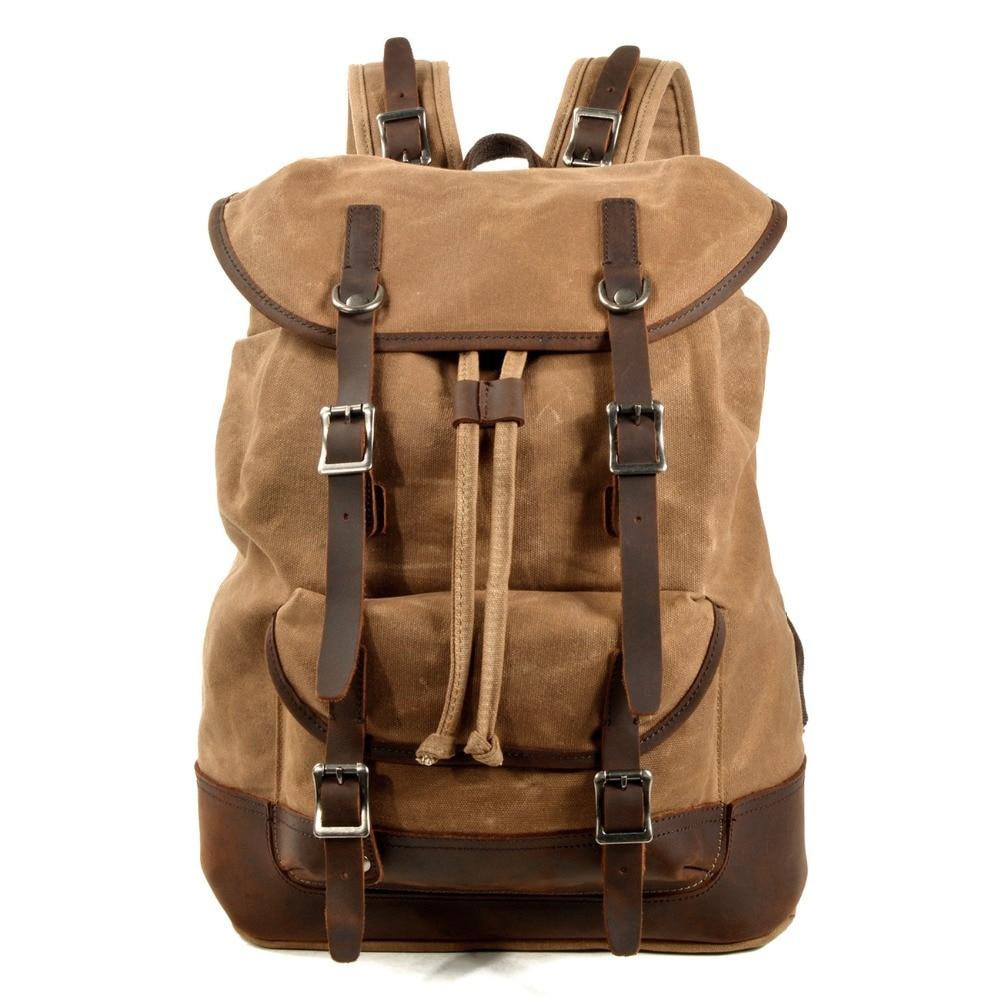 Canvas leather European vintage daypack 20-35 liters with string