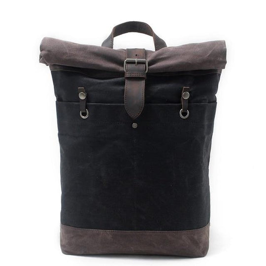 Retro style canvas leather 15-inch laptop backpack for students 20L