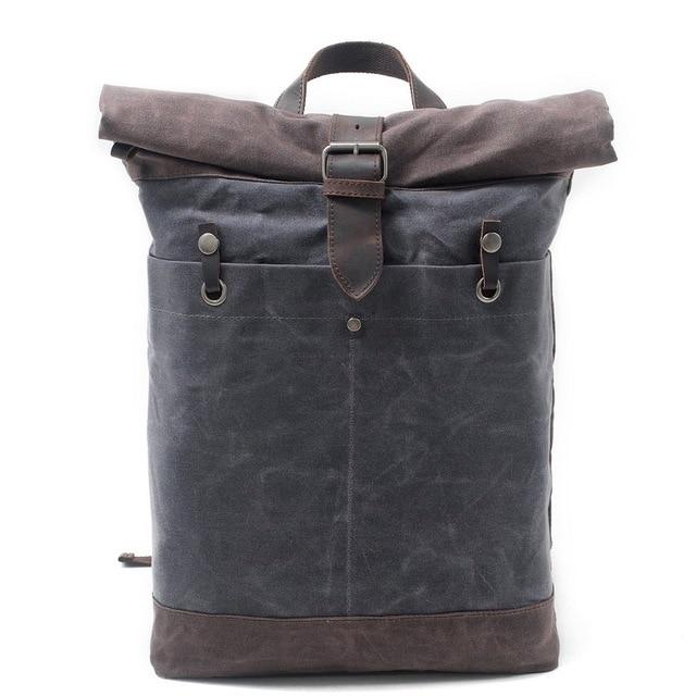Canvas leather 20L daypack for students with 15-inch laptop sleeve