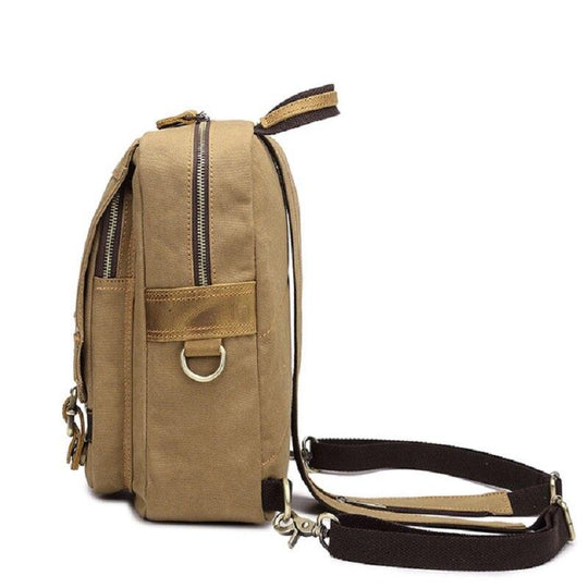 Men's canvas and genuine leather school backpack 20L with classic design