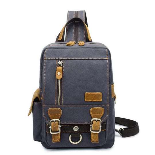 Men's canvas and genuine leather school backpack with 20-liter capacity