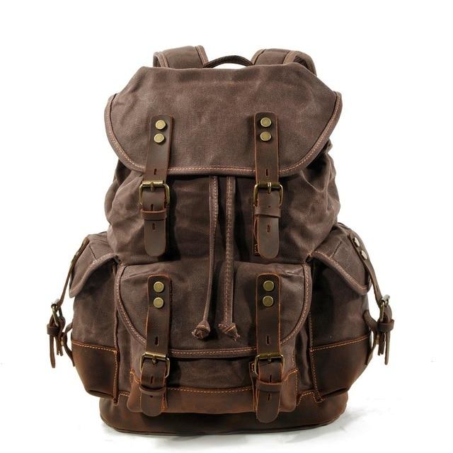 Canvas leather hiking backpack for men 20-35L