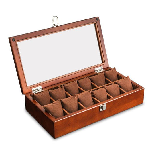 Brown Beech Wood Watch Display Box Organizer with 5, 8, 10 and 12 Slots - Leather Purse Backpack