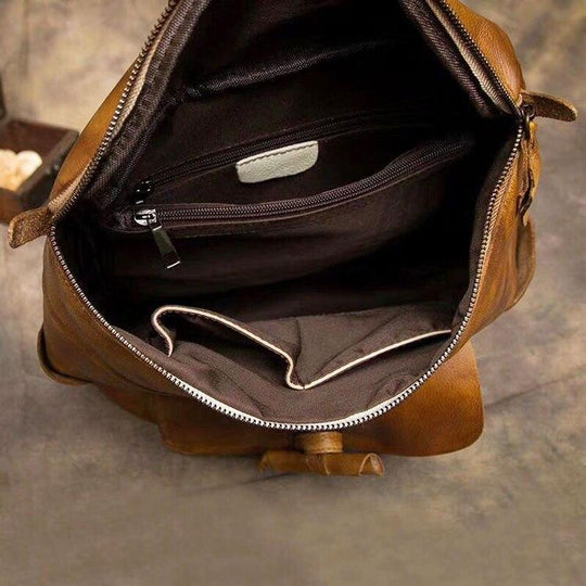 Retro style patchwork design leather cowhide backpack in multiple colors