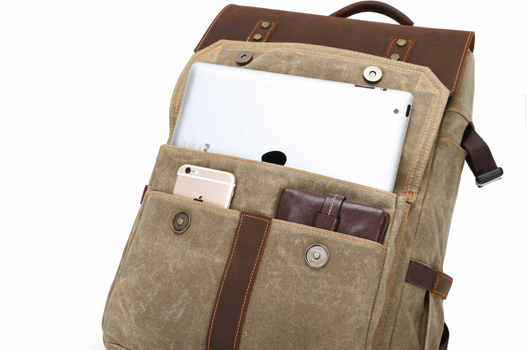 Compact Camera Backpack for Travel with Multiple Compartments - Leather Purse Backpack