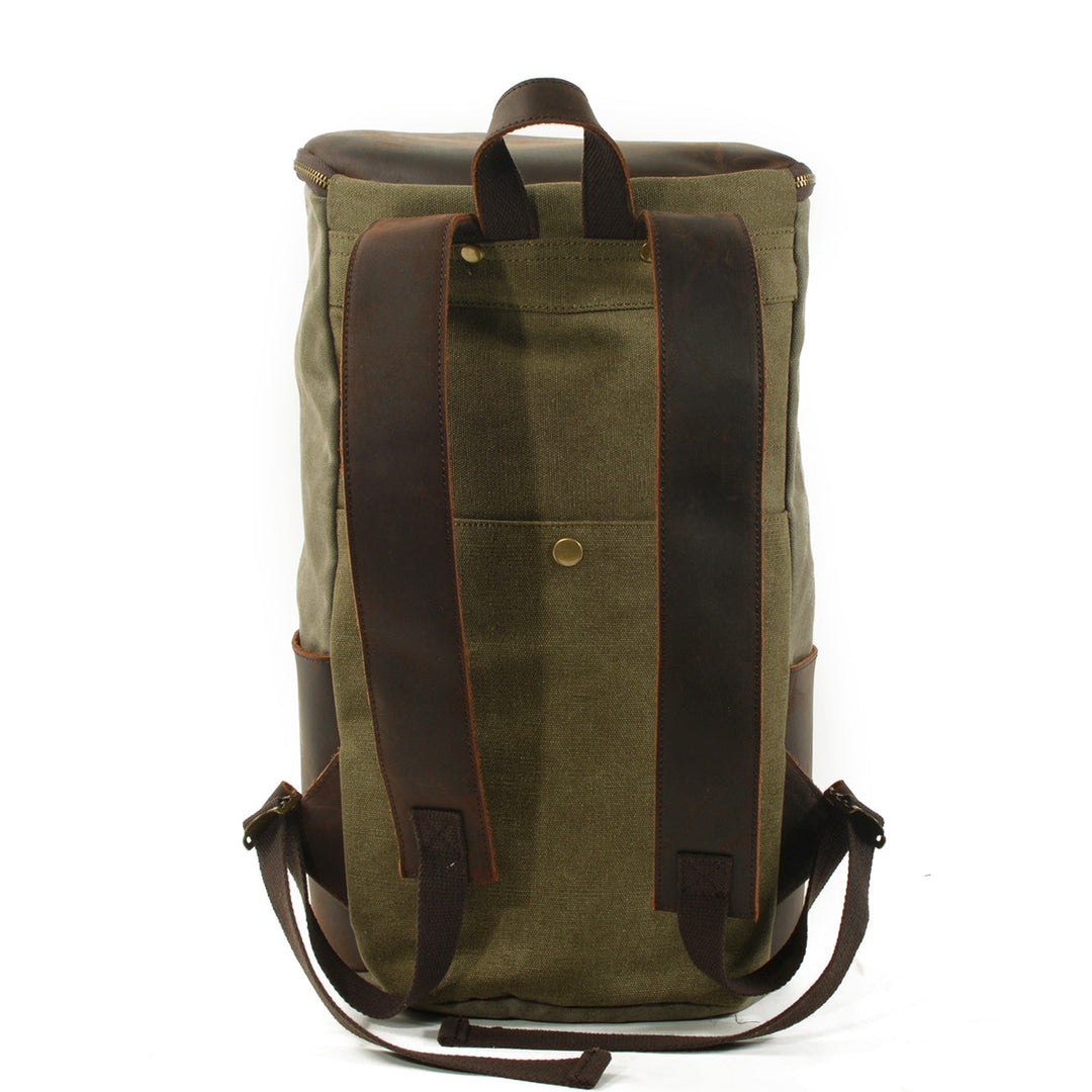 Durable Vintage Canvas Rucksack with Easy Access and Retro Charm - Leather Purse Backpack