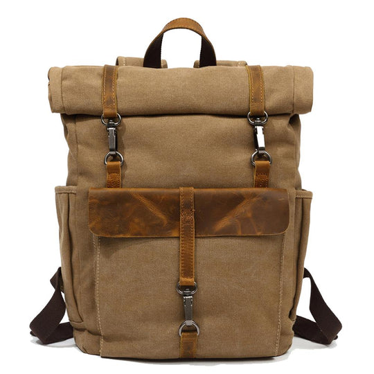 Vintage Retro Canvas Rucksack with Adjustable Straps - Leather Purse Backpack