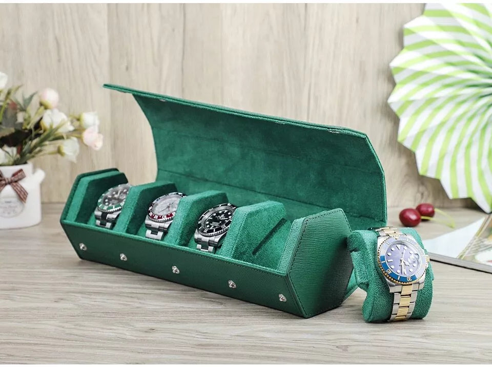 Green Hexagonal Case for 3 Watches - Leather Purse Backpack