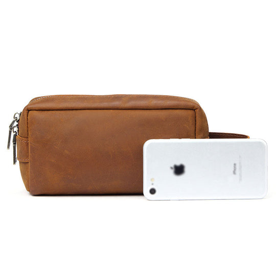 Men's travel grooming kit with Crazy Horse leather construction