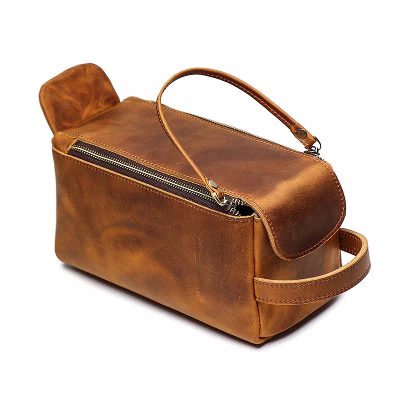 Brown leather grooming kit for travel with premium quality