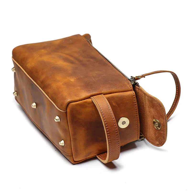 Travel-friendly high-quality brown leather grooming kit