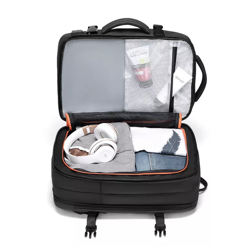 Mid-size carry-on backpack with expandable feature