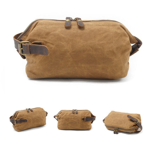 Practical Canvas Toiletry Bag, Cosmetic Bag - Leather Purse Backpack