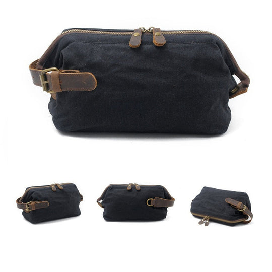 Practical Canvas Toiletry Bag, Cosmetic Bag - Leather Purse Backpack