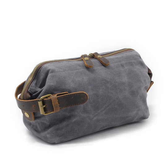 Canvas Cosmetic Bag with Leather Strap