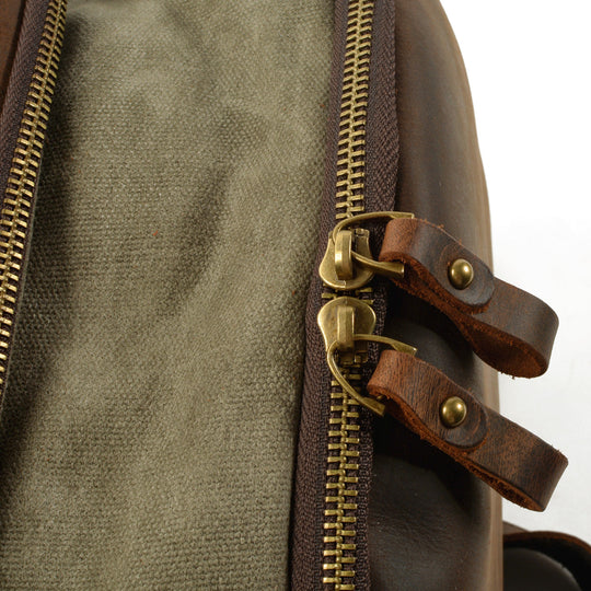 Durable Vintage Canvas Rucksack with Easy Access and Retro Charm - Leather Purse Backpack