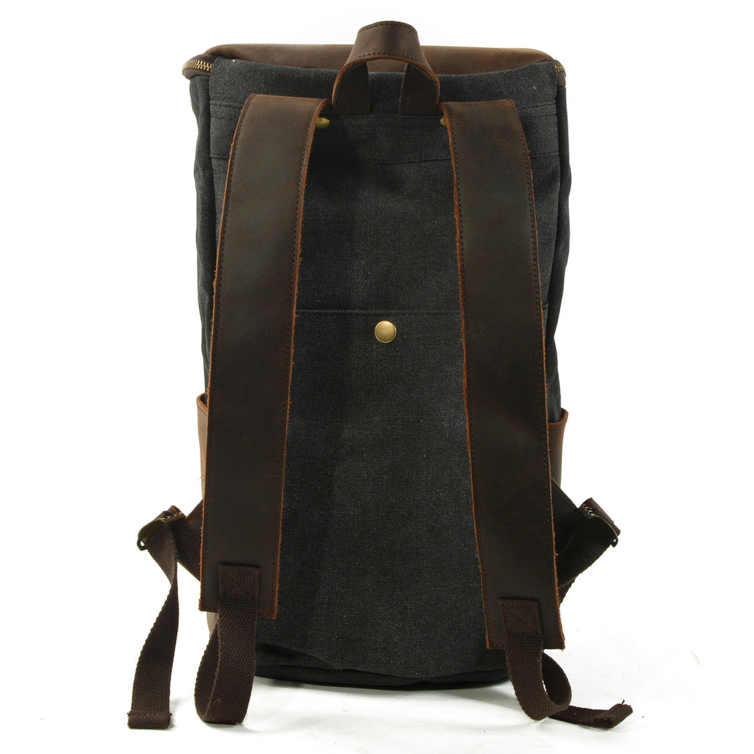 Durable Vintage Canvas Rucksack with Easy Access and Retro Charm - Leather Purse Backpack