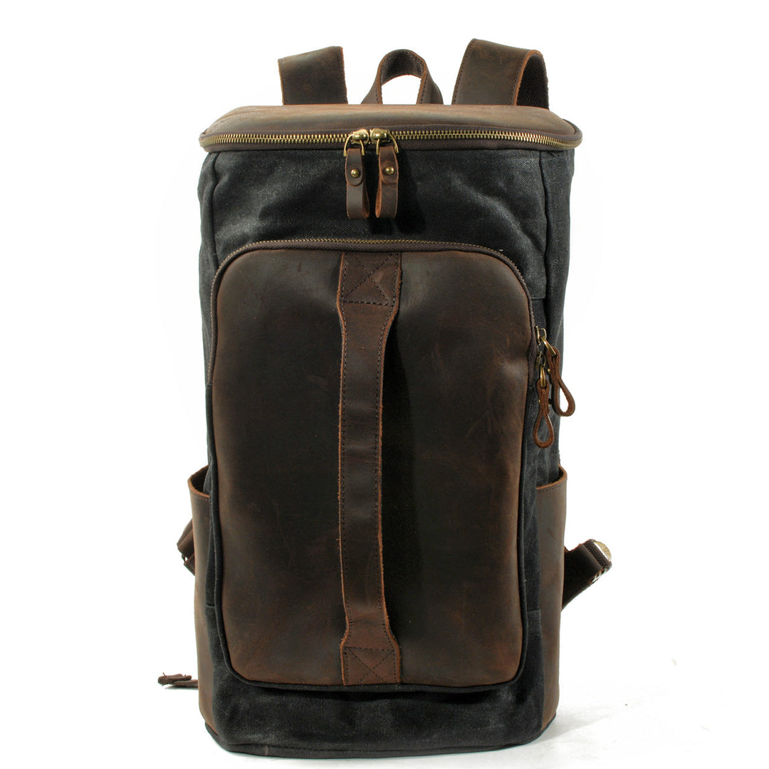 Durable Vintage Canvas Rucksack with Easy Access and Retro Charm - Leather Purse Backpack