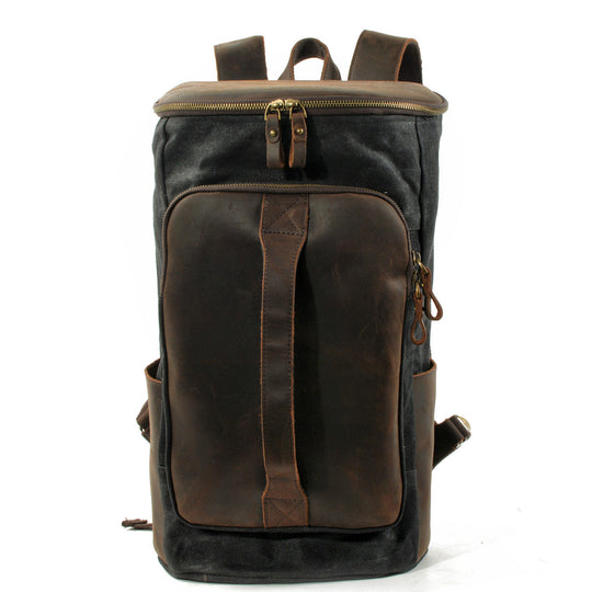 Durable Vintage Canvas Rucksack with Easy Access and Retro Charm - Leather Purse Backpack