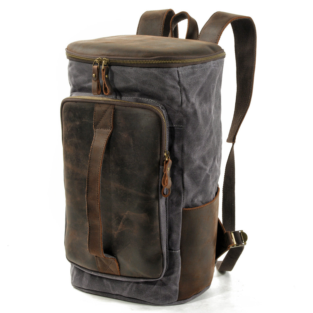 Durable Vintage Canvas Rucksack with Easy Access and Retro Charm - Leather Purse Backpack