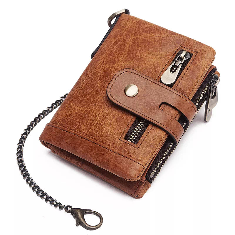Men's Leather Bi-Fold Wallet RFID Blocking - Leather Purse Backpack