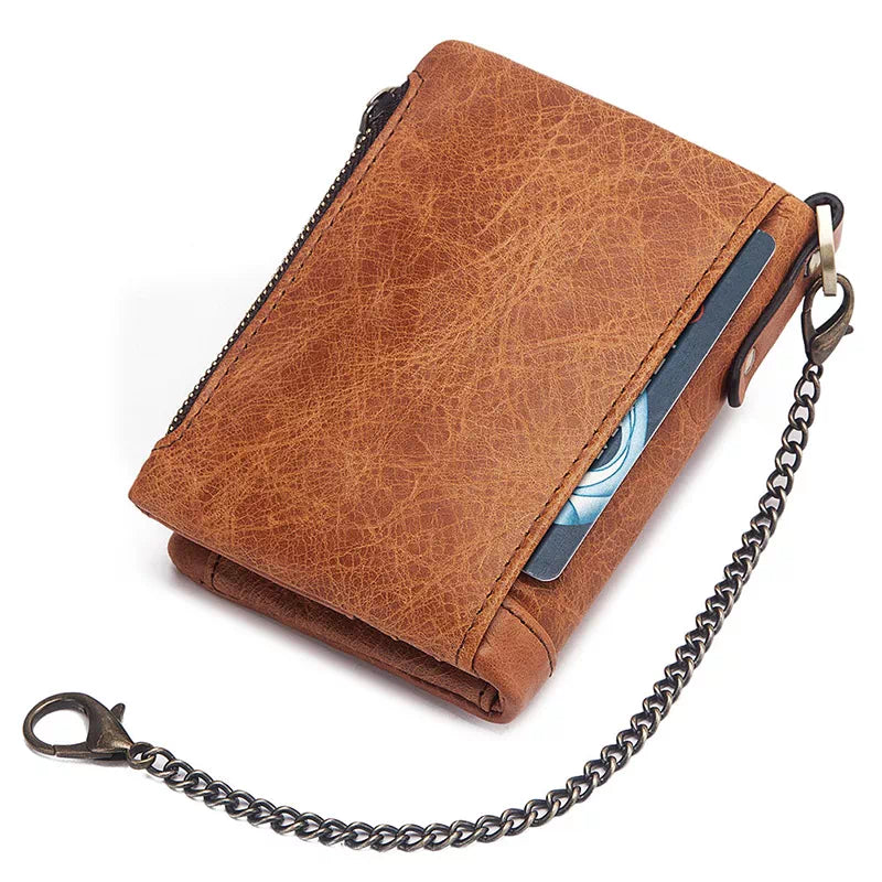 Men's Leather Bi-Fold Wallet RFID Blocking - Leather Purse Backpack