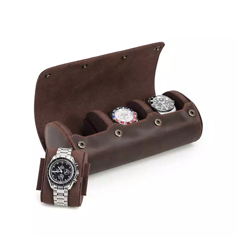 Compact leather watch organizer for travel