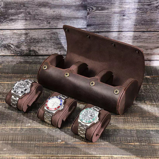 Stylish travel-friendly leather watch storage