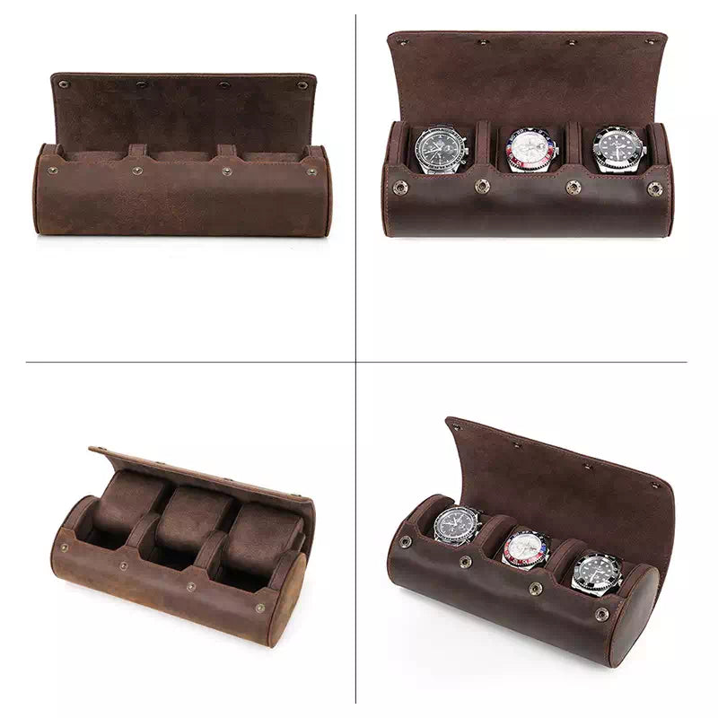 Petite leather watch organizer for travel