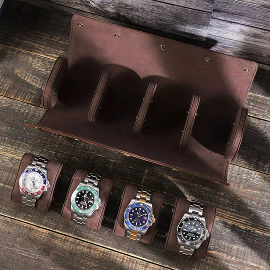 Sleek watch roll case crafted from leather