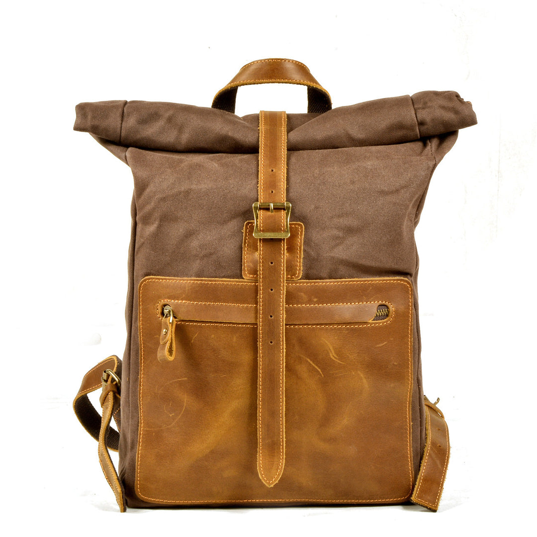 Elegant Waxed Canvas Rucksack for Commuting and Exploration - Leather Purse Backpack