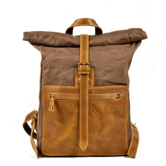 Elegant Waxed Canvas Rucksack for Commuting and Exploration - Leather Purse Backpack