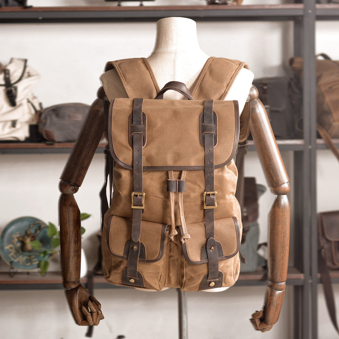 Canvas Travel Backpack with Laptop Sleeve and Multiple Pockets - Leather Purse Backpack