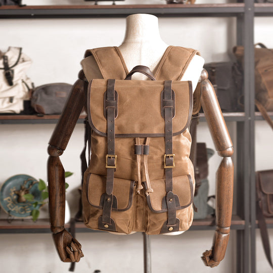 Canvas Travel Backpack with Laptop Sleeve and Multiple Pockets - Leather Purse Backpack
