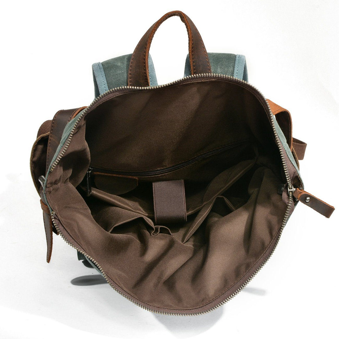 Functional Waxed Canvas Roll Top Backpack for All Occasions - Leather Purse Backpack