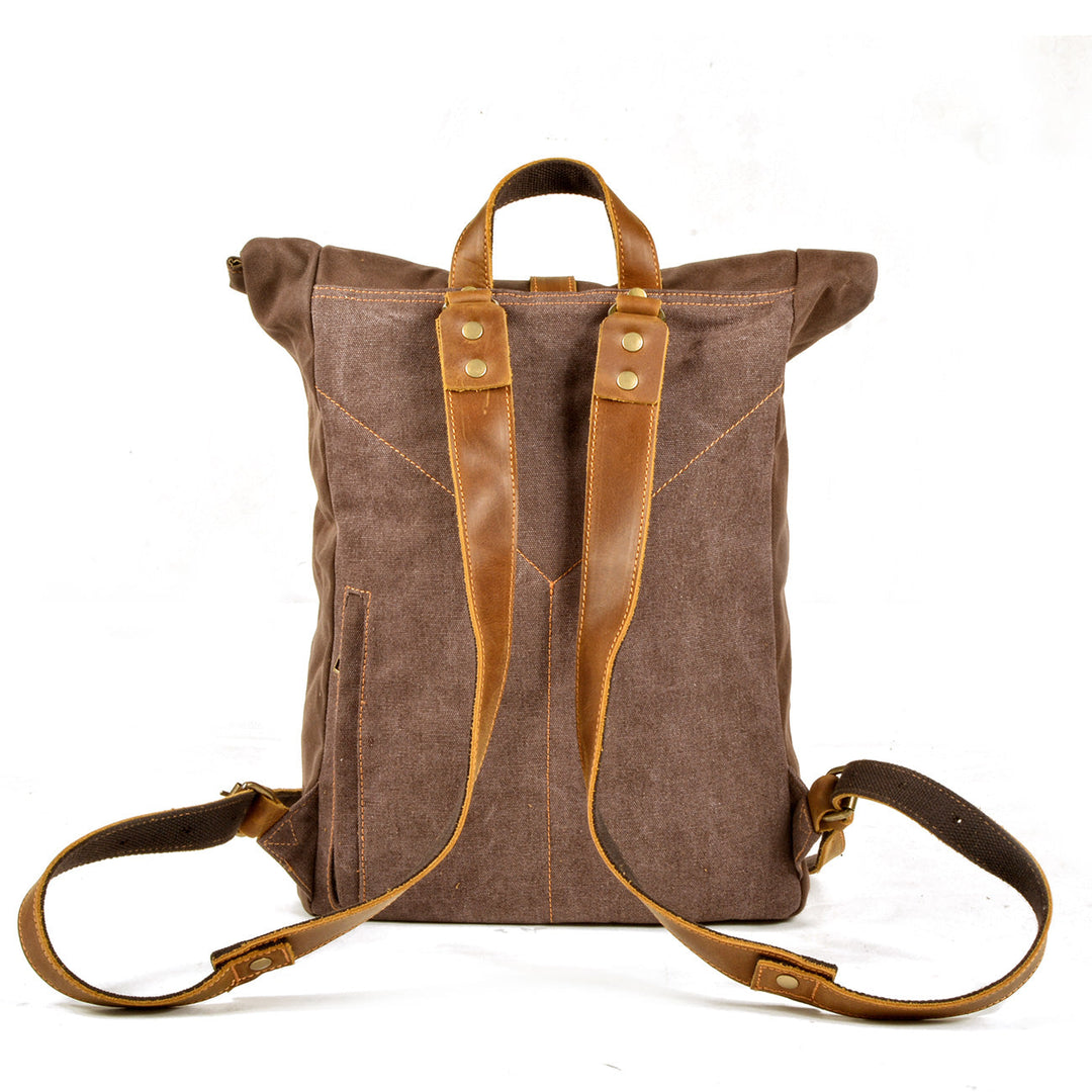 Elegant Waxed Canvas Rucksack for Commuting and Exploration - Leather Purse Backpack