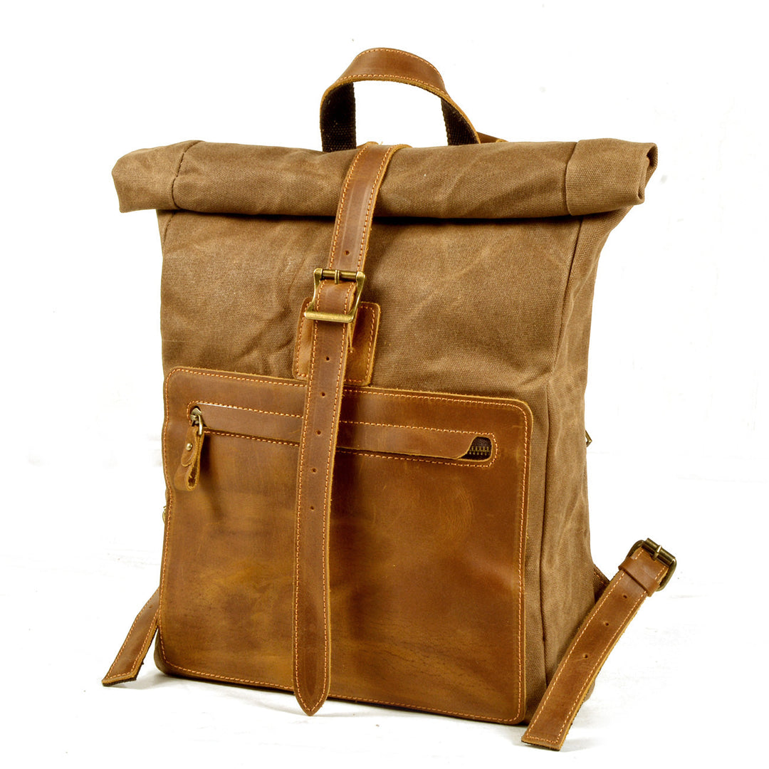 Elegant Waxed Canvas Rucksack for Commuting and Exploration - Leather Purse Backpack