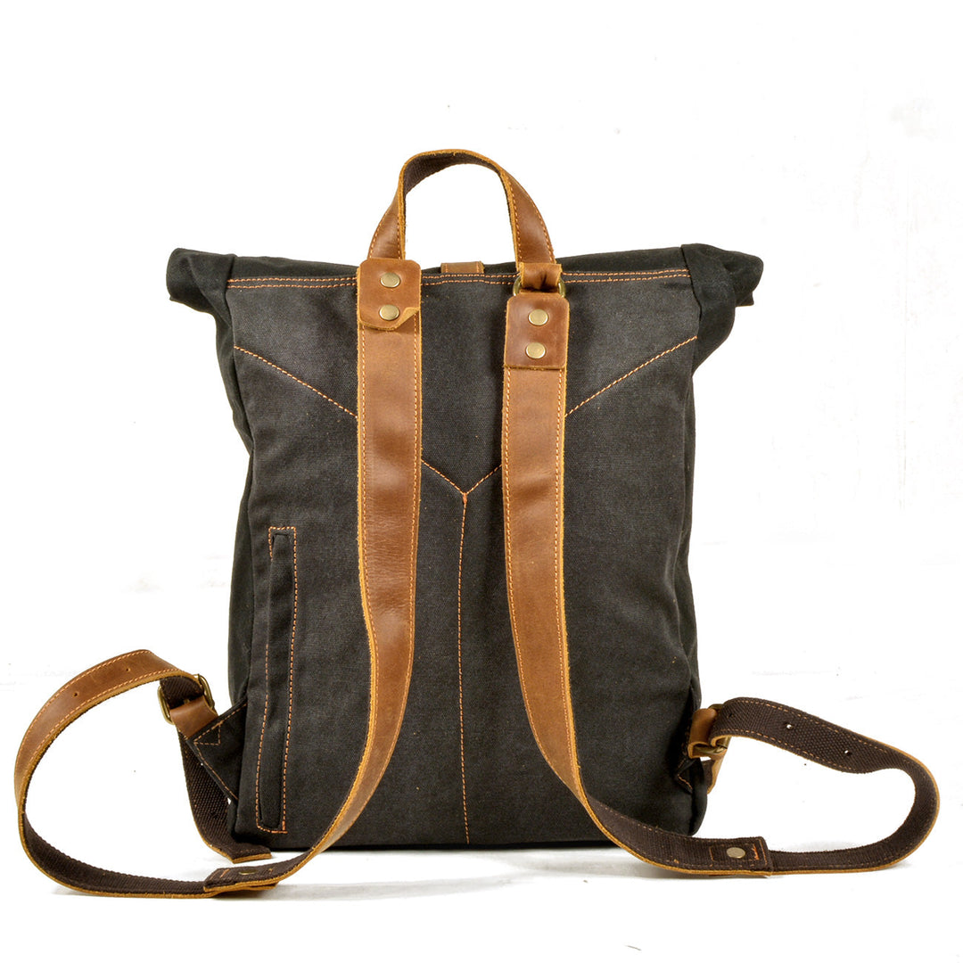 Elegant Waxed Canvas Rucksack for Commuting and Exploration - Leather Purse Backpack