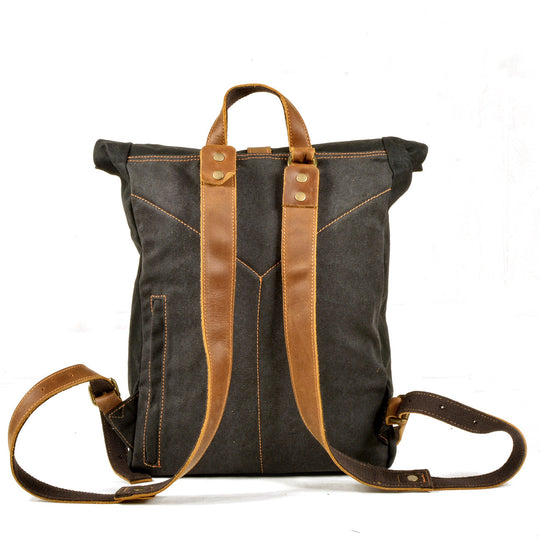 Elegant Waxed Canvas Rucksack for Commuting and Exploration - Leather Purse Backpack