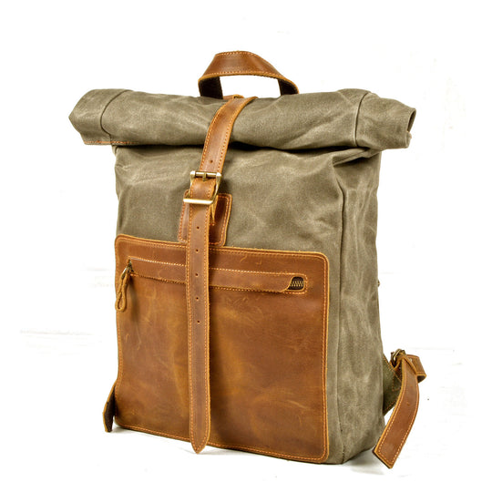 Elegant Waxed Canvas Rucksack for Commuting and Exploration - Leather Purse Backpack