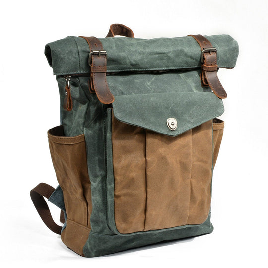 Functional Waxed Canvas Roll Top Backpack for All Occasions - Leather Purse Backpack
