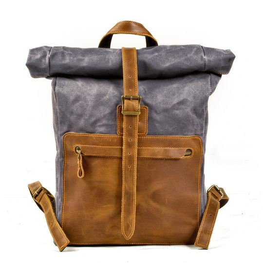 Elegant Waxed Canvas Rucksack for Commuting and Exploration - Leather Purse Backpack