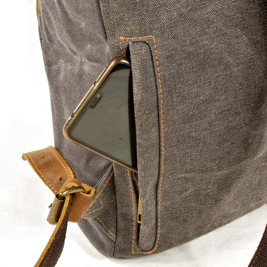 Elegant Waxed Canvas Rucksack for Commuting and Exploration - Leather Purse Backpack