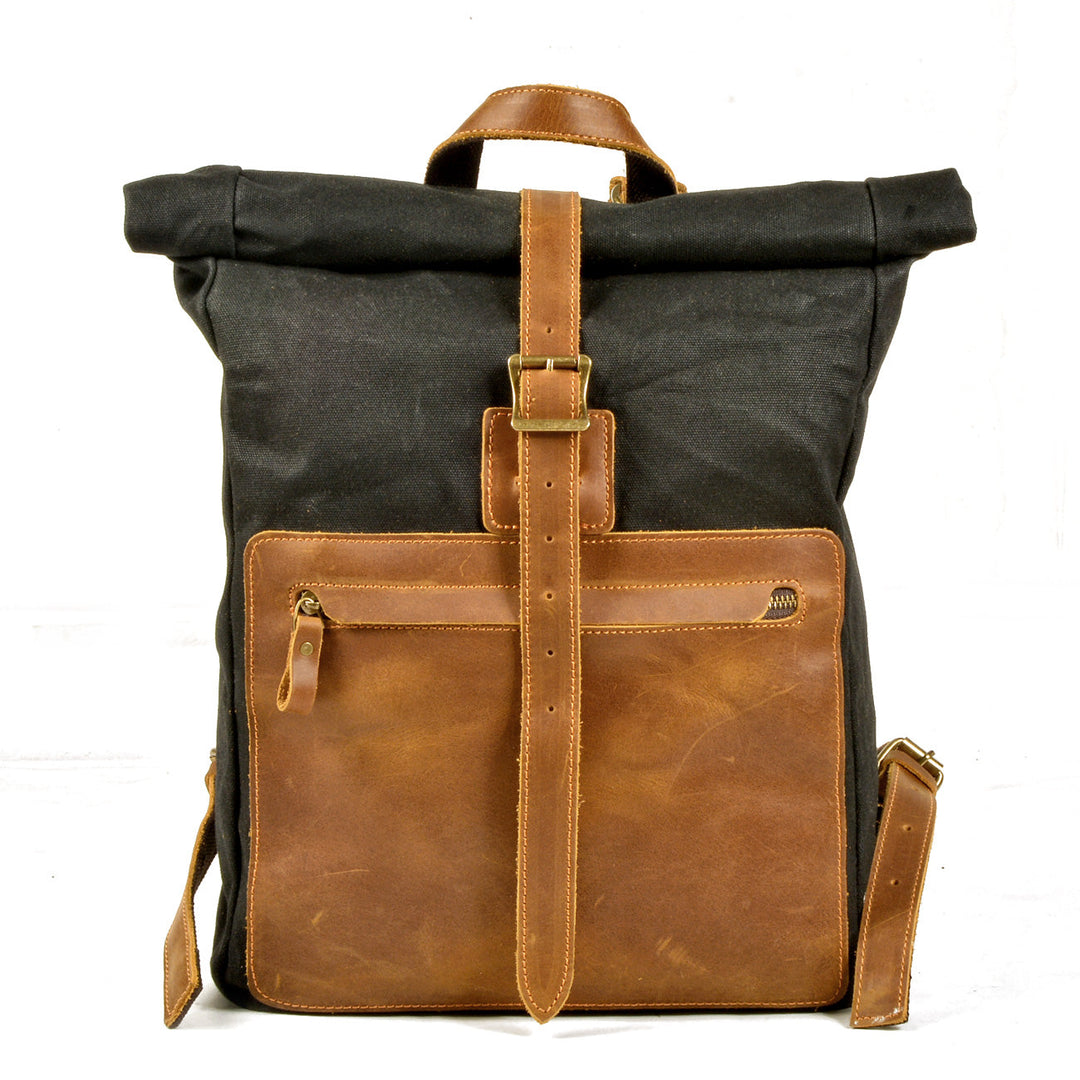 Elegant Waxed Canvas Rucksack for Commuting and Exploration - Leather Purse Backpack