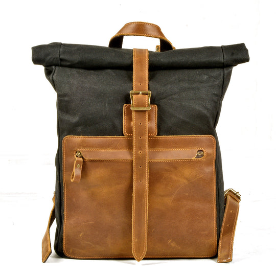 Elegant Waxed Canvas Rucksack for Commuting and Exploration - Leather Purse Backpack