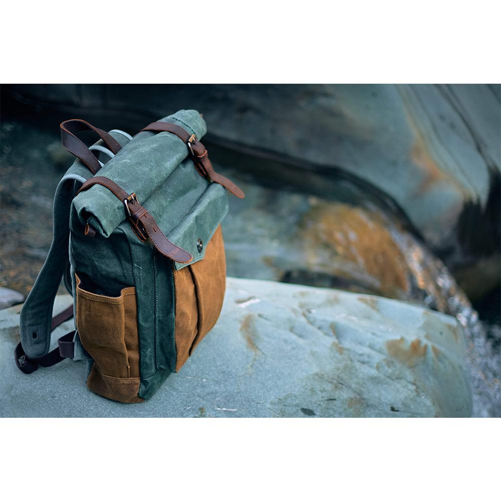 Functional Waxed Canvas Roll Top Backpack for All Occasions - Leather Purse Backpack