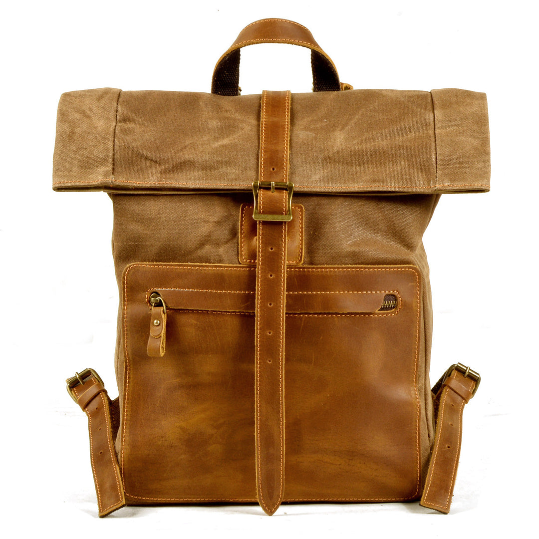 Elegant Waxed Canvas Rucksack for Commuting and Exploration - Leather Purse Backpack