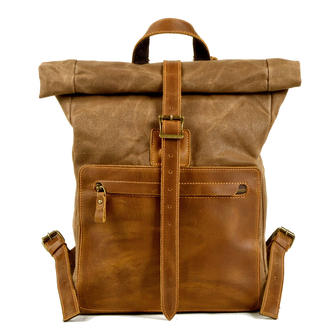 Elegant Waxed Canvas Rucksack for Commuting and Exploration - Leather Purse Backpack